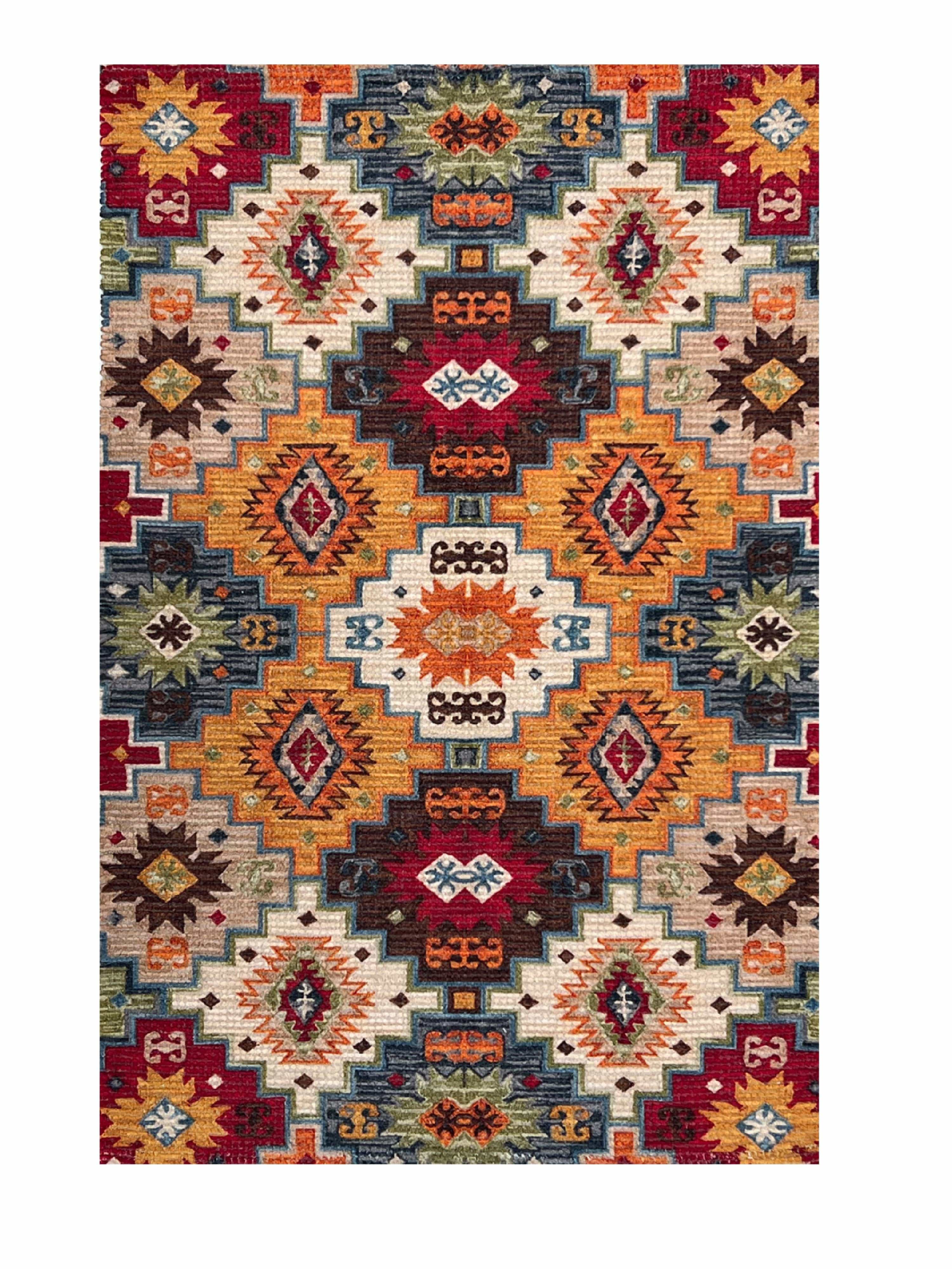 Mona B - Printed Vintage Dhurrie Carpet Rug Runner Floor Mat for Living Room Bedroom: 2 X 3 Feet Multi Color - PR-116 (2436)