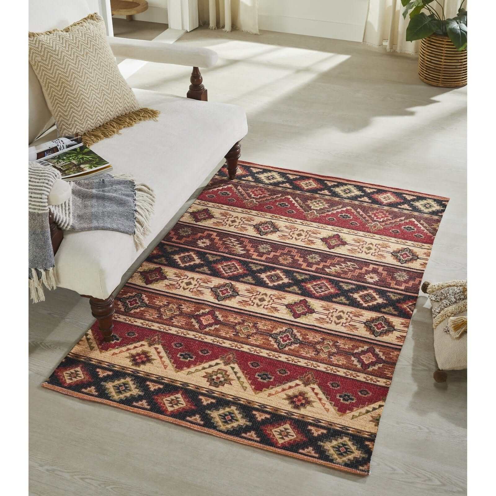 Mona B - Printed Vintage Dhurrie Carpet Rug Runner Floor Mat for Living Room Bedroom: 3.5 X 5.5 Feet Multi Color - PR-113 (4266)