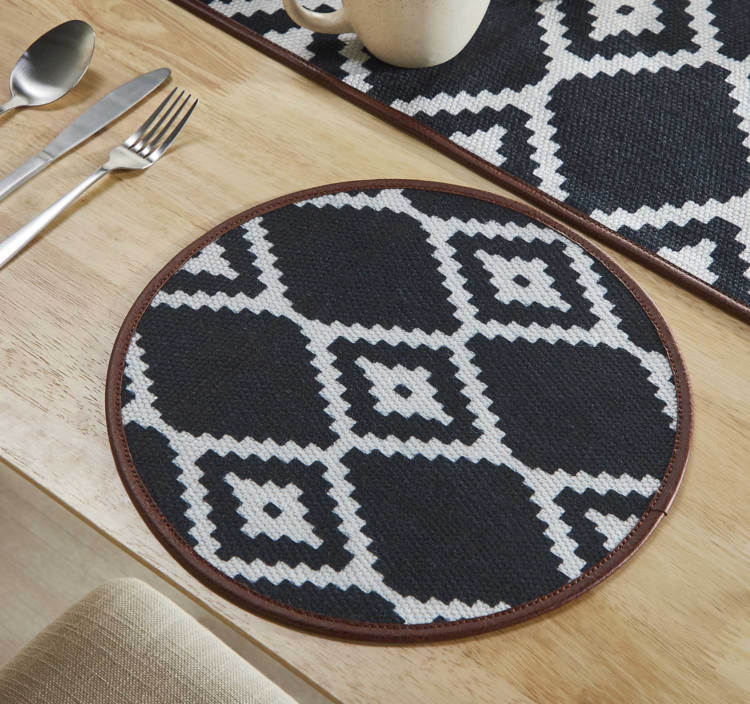 Mona B - Set of 2 Printed Placemats, 13 INCH Round, Best for Bed-Side Table/Center Table, Dining Table/Shelves - BR-305 (1319)